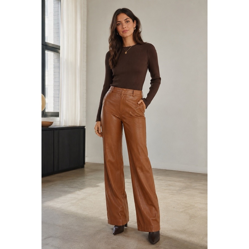 Aritzia Babaton Vegan Leather Command Cropped Pant in Cognac Size 4‎